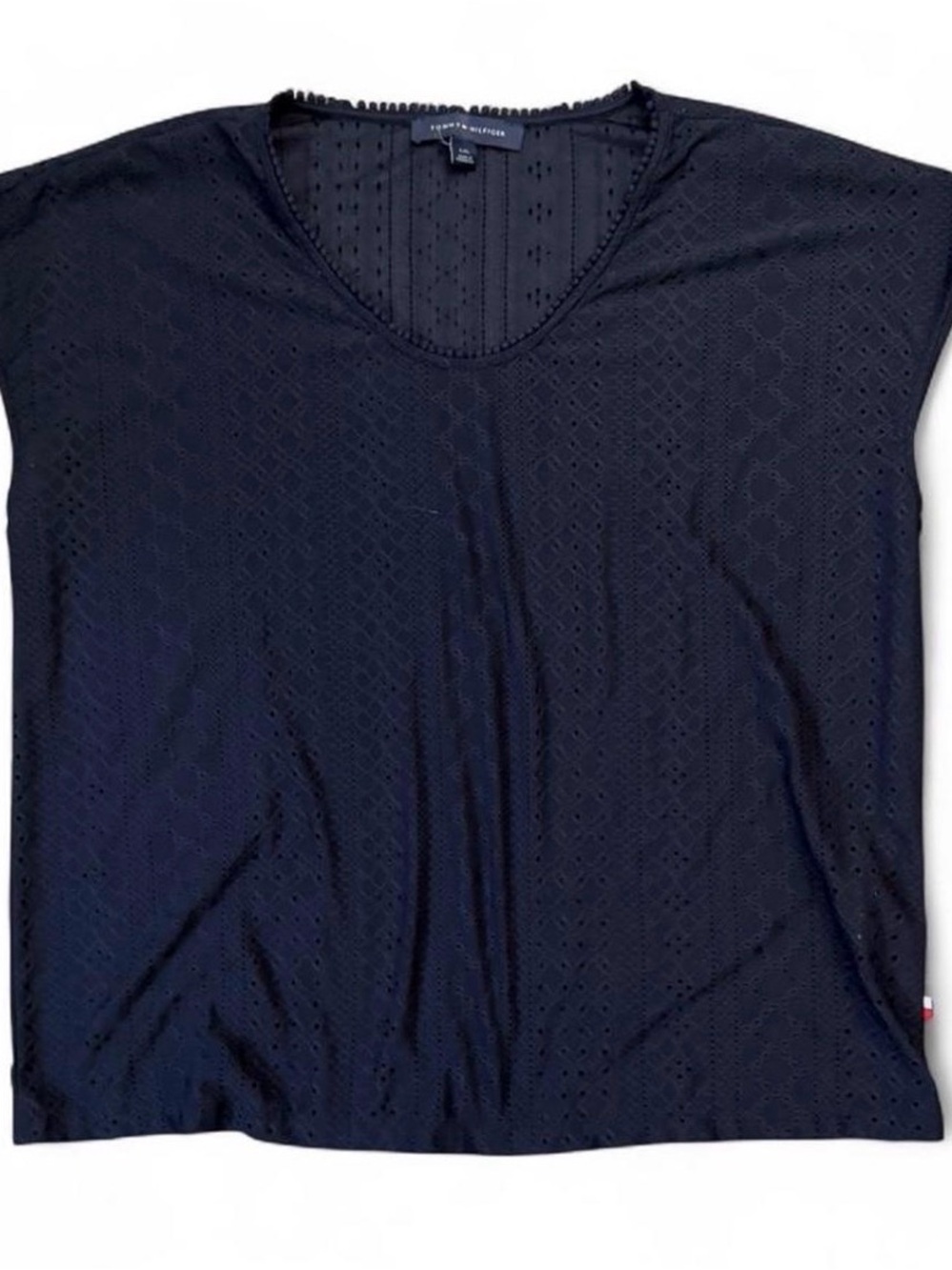 Tommy Hilfiger Women's Navy Knit Cap-Sleeve Top size L